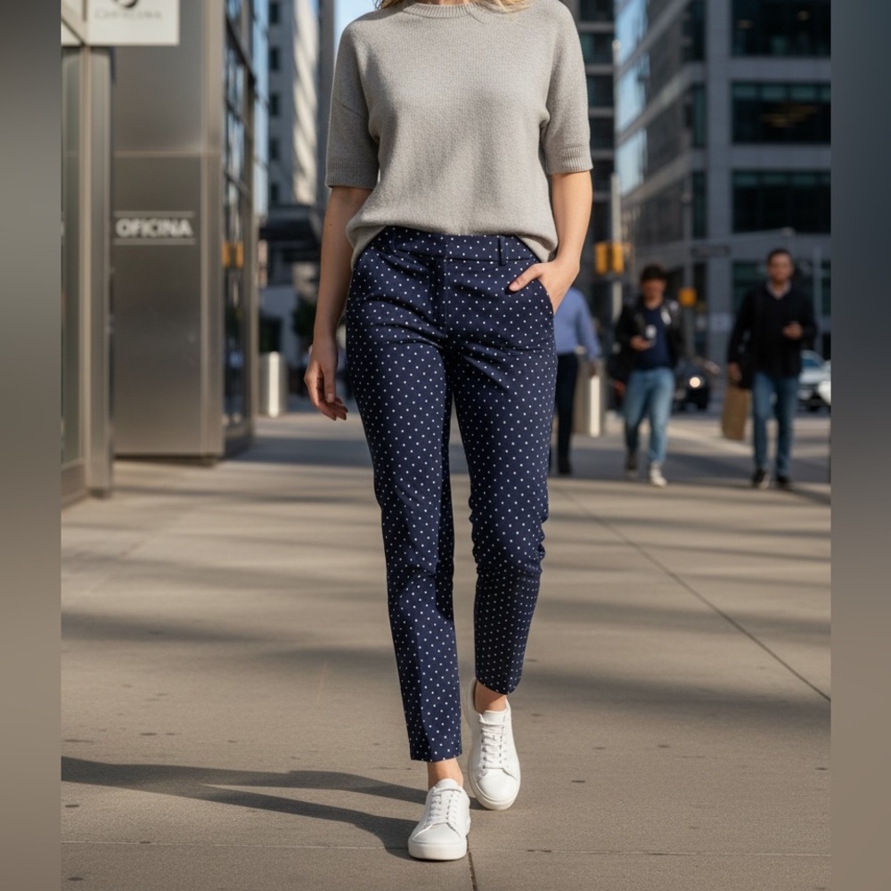 J. Crew Navy Polka Dot Cropped Ankle Pants